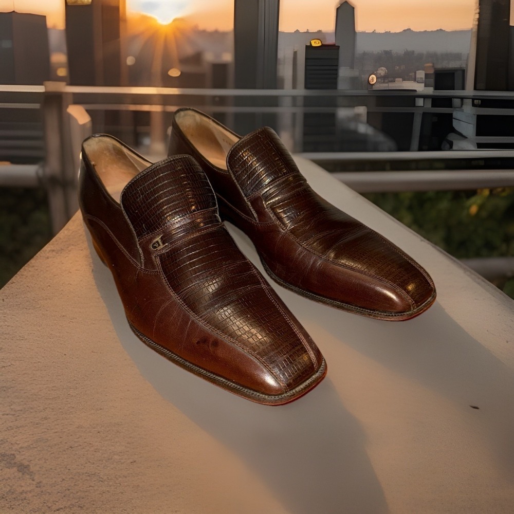 VTG Paco Liufau 11.5 M Mans Brown Genuine Lizard Horse Bit Loafers